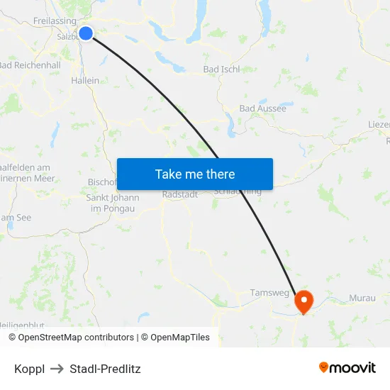 Koppl to Stadl-Predlitz map