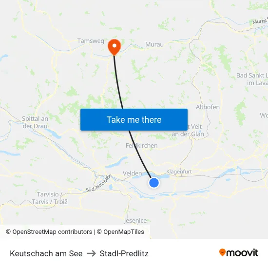 Keutschach am See to Stadl-Predlitz map