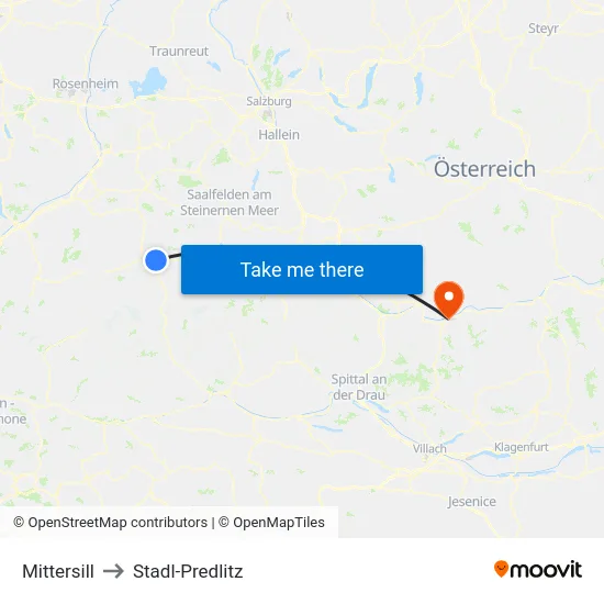 Mittersill to Stadl-Predlitz map
