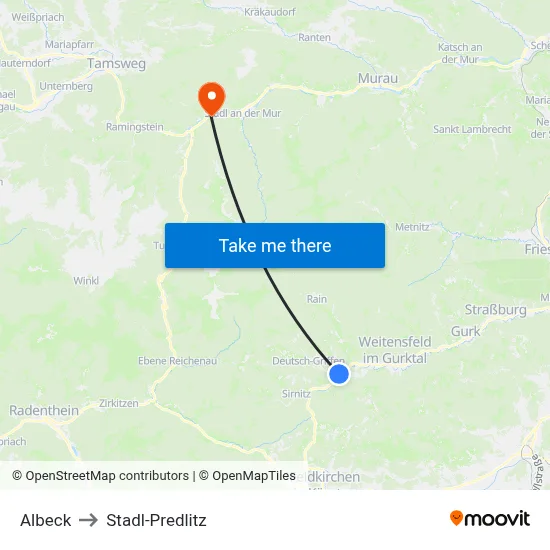 Albeck to Stadl-Predlitz map