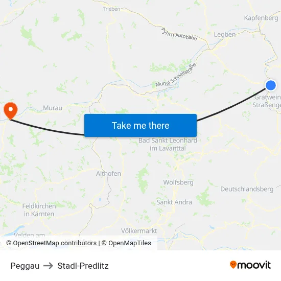 Peggau to Stadl-Predlitz map