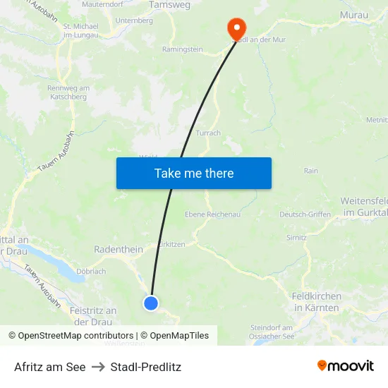 Afritz am See to Stadl-Predlitz map
