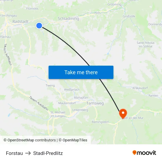 Forstau to Stadl-Predlitz map