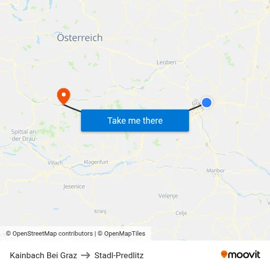Kainbach Bei Graz to Stadl-Predlitz map
