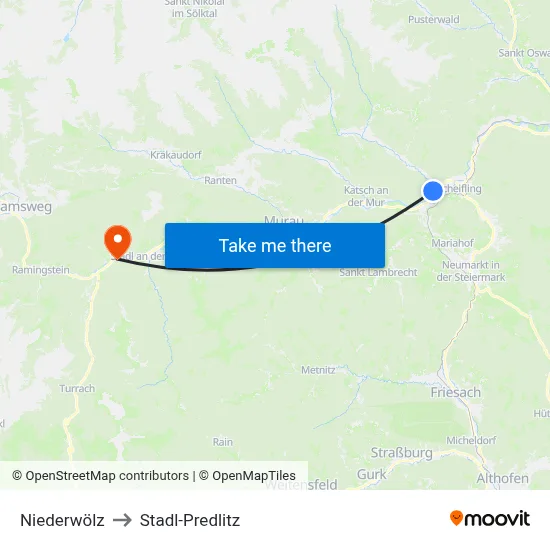 Niederwölz to Stadl-Predlitz map
