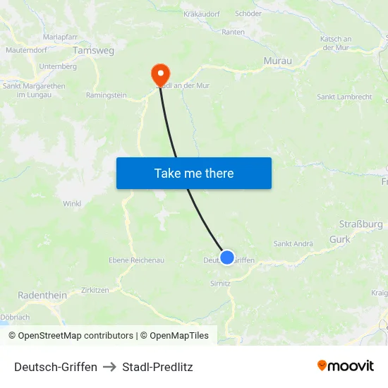 Deutsch-Griffen to Stadl-Predlitz map