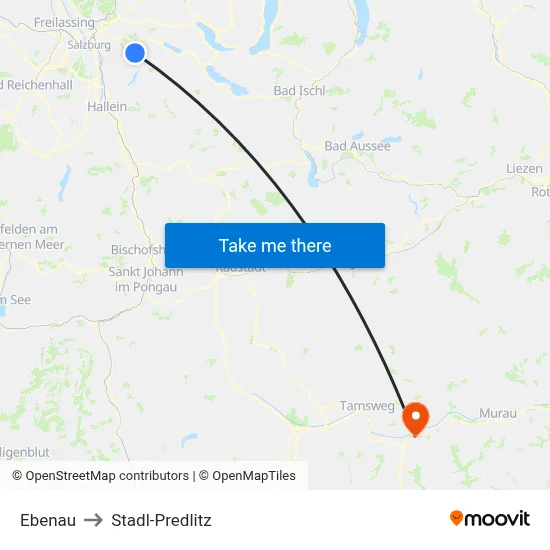 Ebenau to Stadl-Predlitz map