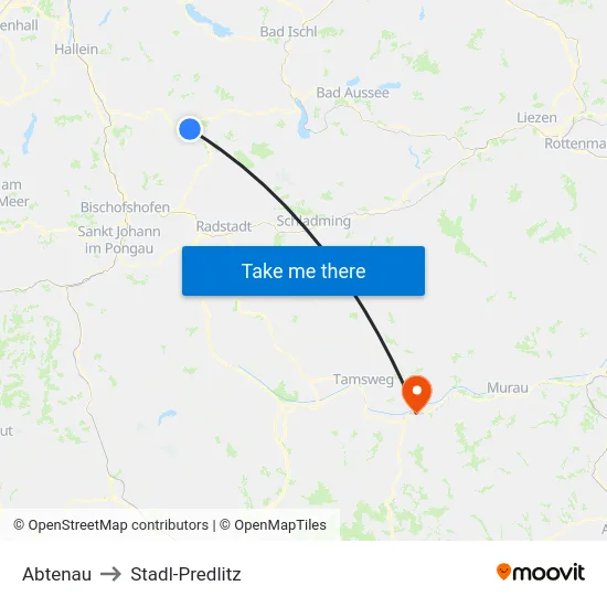 Abtenau to Stadl-Predlitz map