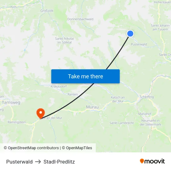 Pusterwald to Stadl-Predlitz map
