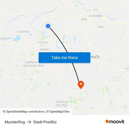 Munderfing to Stadl-Predlitz map
