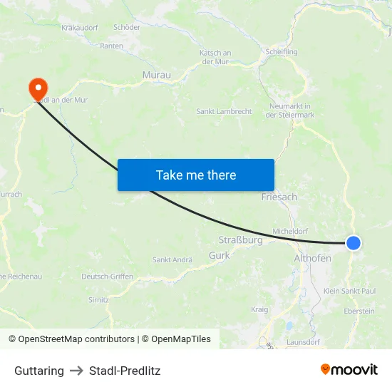Guttaring to Stadl-Predlitz map