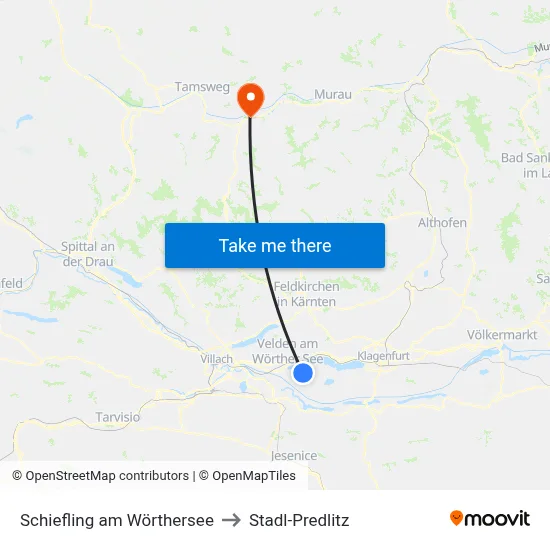 Schiefling am Wörthersee to Stadl-Predlitz map