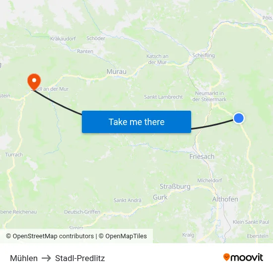 Mühlen to Stadl-Predlitz map