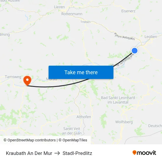 Kraubath An Der Mur to Stadl-Predlitz map