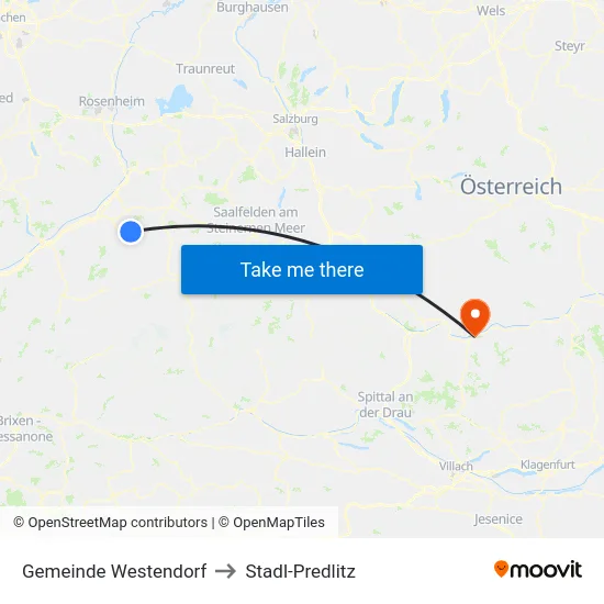 Gemeinde Westendorf to Stadl-Predlitz map
