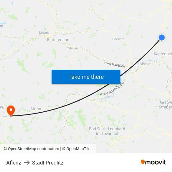 Aflenz to Stadl-Predlitz map