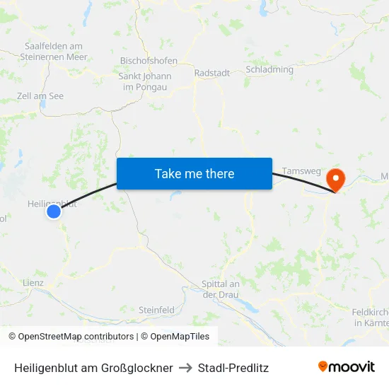 Heiligenblut am Großglockner to Stadl-Predlitz map