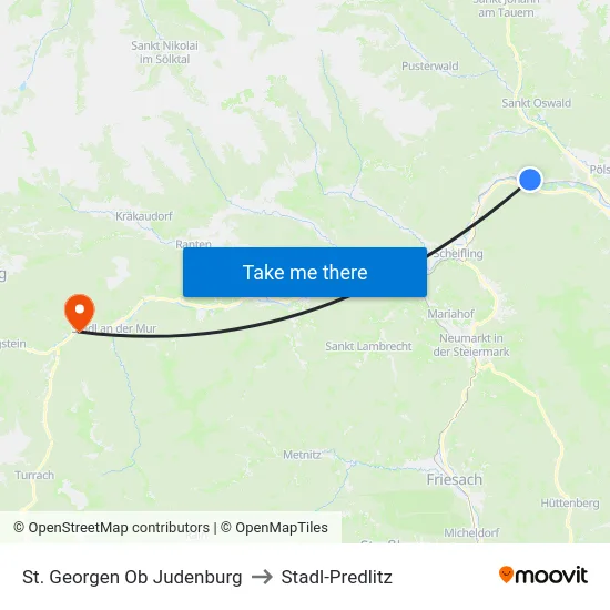St. Georgen Ob Judenburg to Stadl-Predlitz map