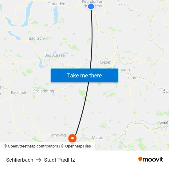 Schlierbach to Stadl-Predlitz map