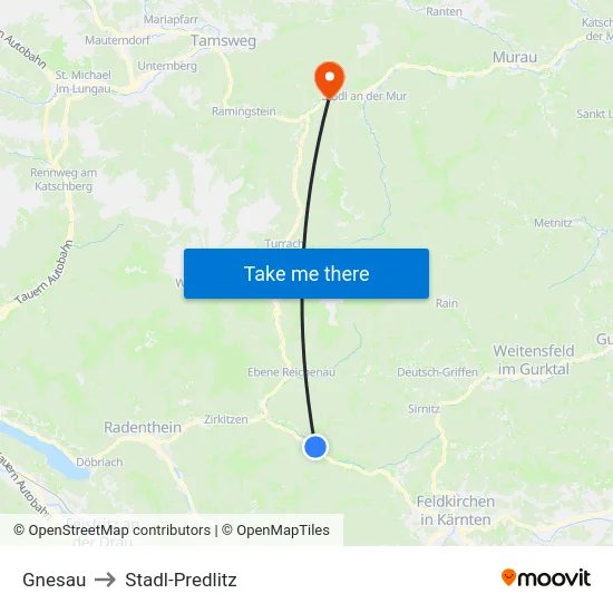 Gnesau to Stadl-Predlitz map