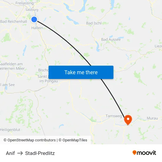 Anif to Stadl-Predlitz map