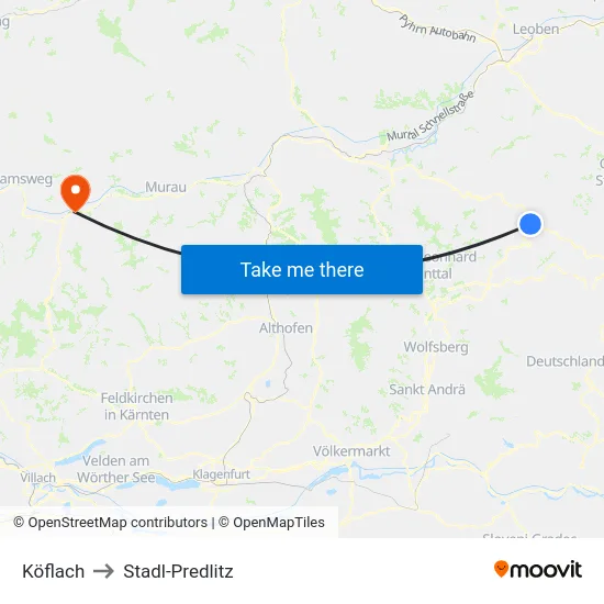 Köflach to Stadl-Predlitz map