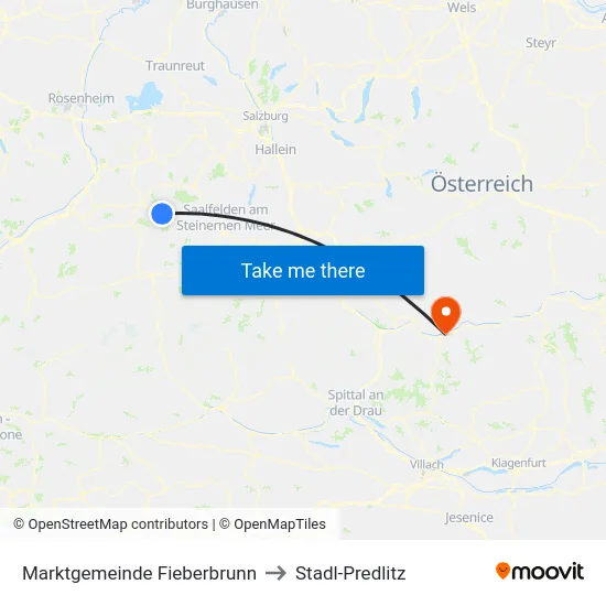 Marktgemeinde Fieberbrunn to Stadl-Predlitz map