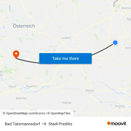 Bad Tatzmannsdorf to Stadl-Predlitz map