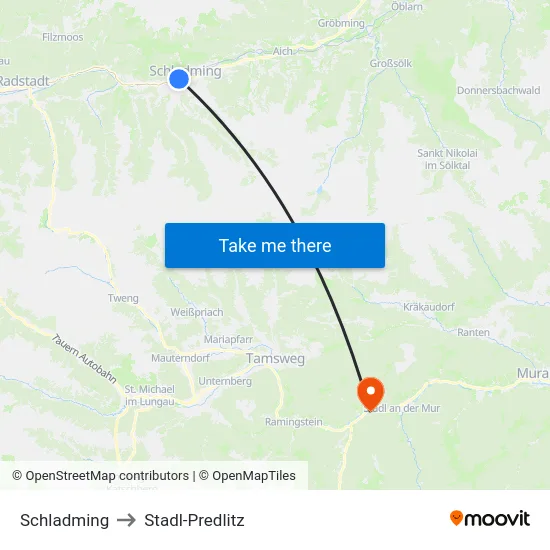 Schladming to Stadl-Predlitz map
