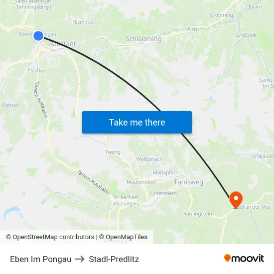 Eben Im Pongau to Stadl-Predlitz map