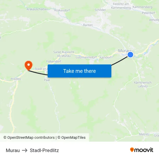Murau to Stadl-Predlitz map