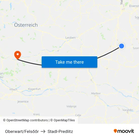 Oberwart/Felsőőr to Stadl-Predlitz map