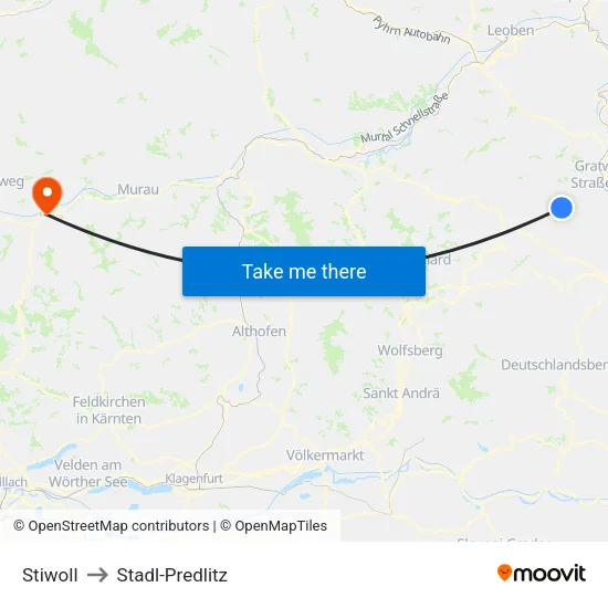 Stiwoll to Stadl-Predlitz map