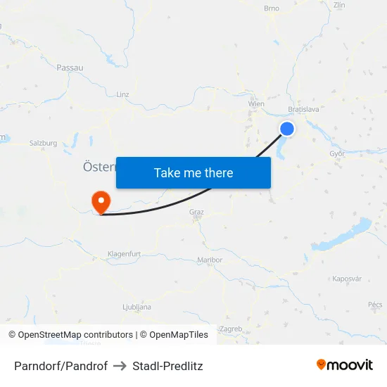 Parndorf/Pandrof to Stadl-Predlitz map