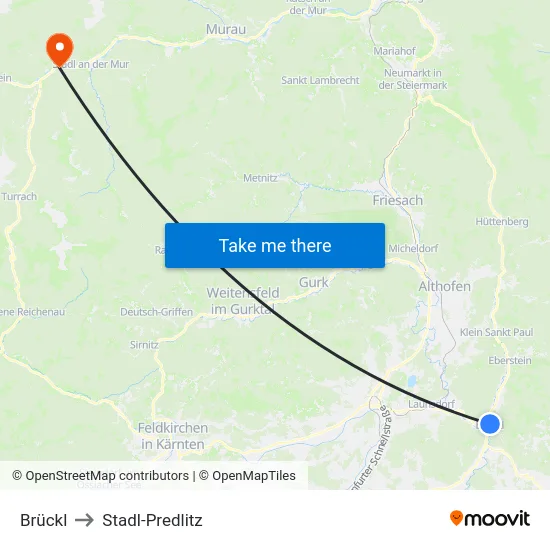 Brückl to Stadl-Predlitz map