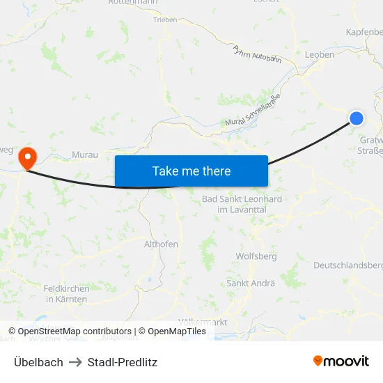 Übelbach to Stadl-Predlitz map
