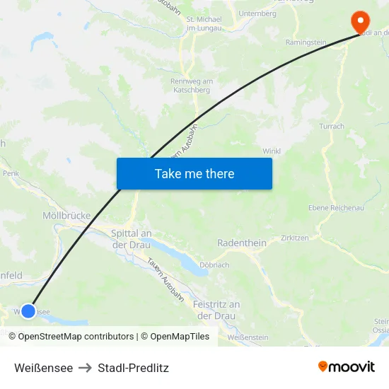 Weißensee to Stadl-Predlitz map
