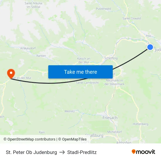 St. Peter Ob Judenburg to Stadl-Predlitz map