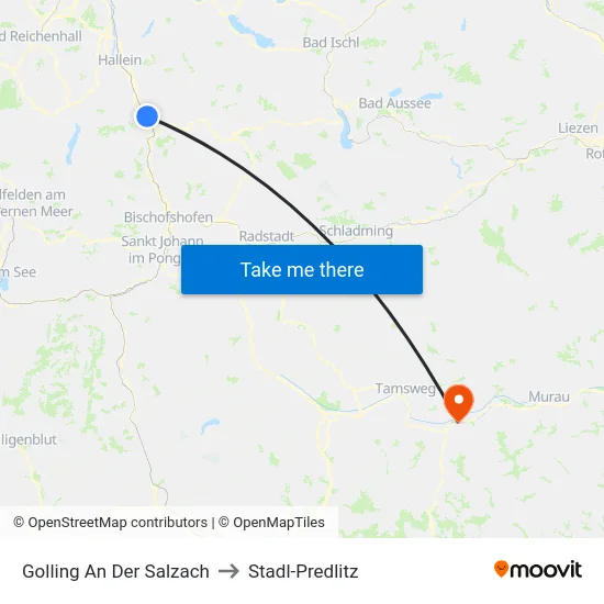 Golling An Der Salzach to Stadl-Predlitz map