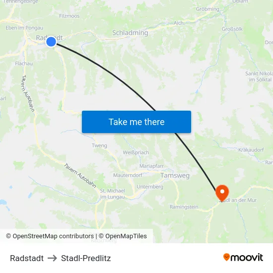 Radstadt to Stadl-Predlitz map