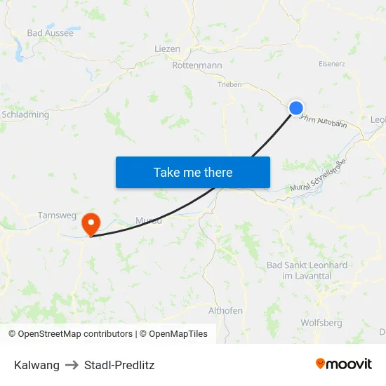 Kalwang to Stadl-Predlitz map