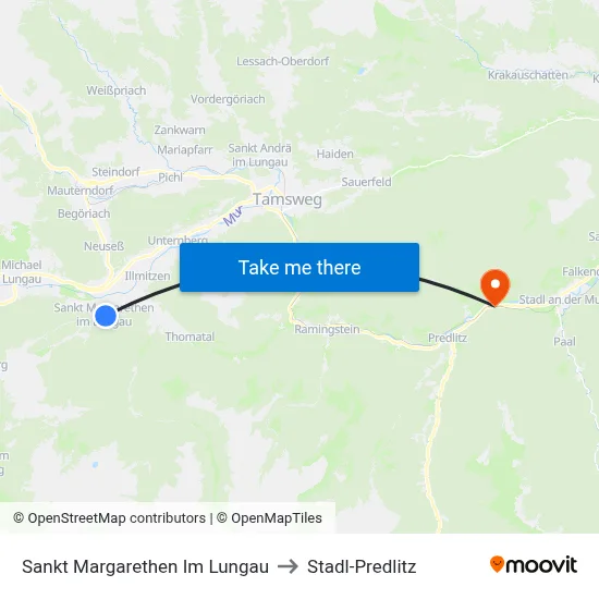 Sankt Margarethen Im Lungau to Stadl-Predlitz map