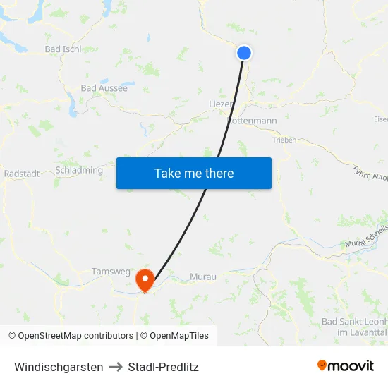 Windischgarsten to Stadl-Predlitz map