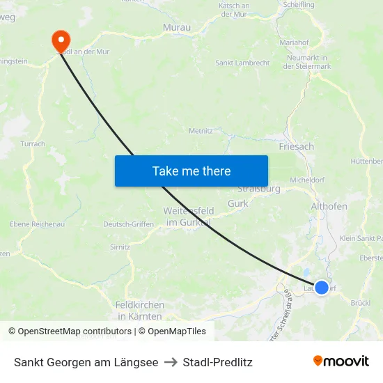 Sankt Georgen am Längsee to Stadl-Predlitz map