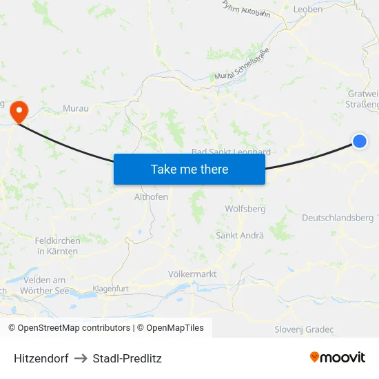 Hitzendorf to Stadl-Predlitz map