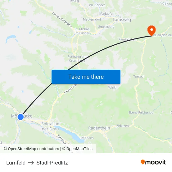 Lurnfeld to Stadl-Predlitz map