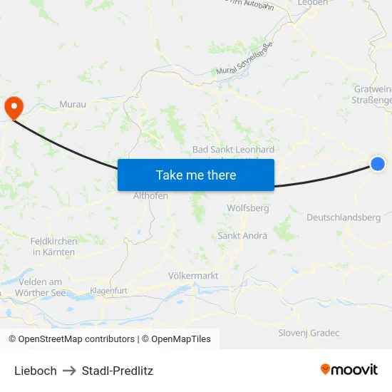 Lieboch to Stadl-Predlitz map