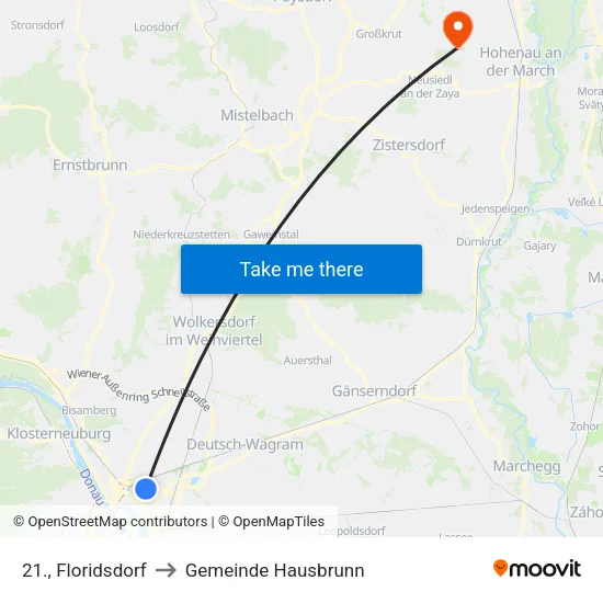 21., Floridsdorf to Gemeinde Hausbrunn map