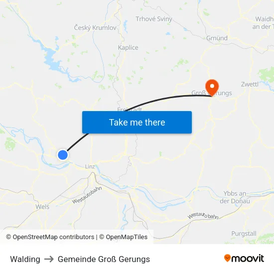 Walding to Gemeinde Groß Gerungs map