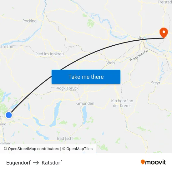 Eugendorf to Katsdorf map